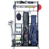 Mythinglogic Golf Club Storage Rack - 2 Golf Bags Stand and Golfing Equipment Accessories Storage Organizer with 4 Removable Hooks, Metal Black Golf Rack for Garage view 1