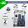 Mythinglogic Golf Club Storage Rack - 2 Golf Bags Stand and Golfing Equipment Accessories Storage Organizer with 4 Removable Hooks, Metal Black Golf Rack for Garage view 2