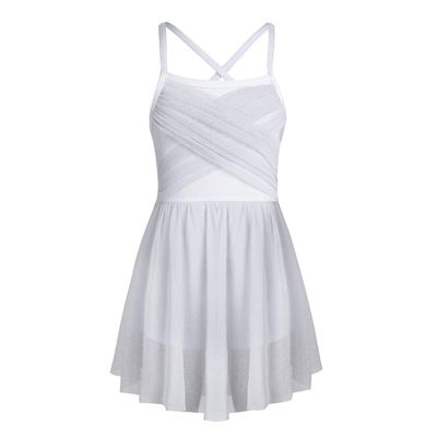 Fldy Girls Camisole Spaghetti Straps Ruffled Mesh Dress Kids Ballet Dancewear for Gymnastics Performance White 8 Years