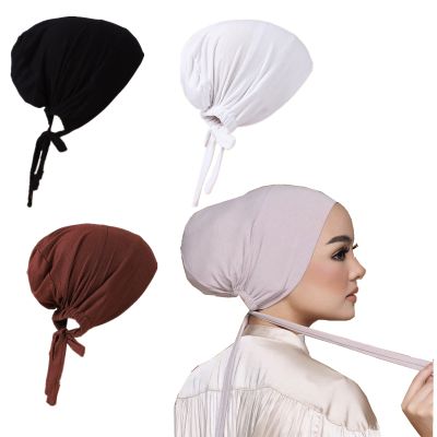3 Pieces Adjustable Muslim Inner Under Hijab Cap with Ties Back Islamic Under Scarf Bonnet Caps Chemo Cap (White)