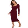 rosery paris Women's MIDI Bodycon Dress One Piece Dress for Women Trendy Western Bodycon (Black) (US, Alpha, Medium, Regular, Regular, Maroon) view 1