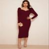 rosery paris Women's MIDI Bodycon Dress One Piece Dress for Women Trendy Western Bodycon (Black) (US, Alpha, Medium, Regular, Regular, Maroon) view 2