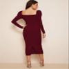 rosery paris Women's MIDI Bodycon Dress One Piece Dress for Women Trendy Western Bodycon (Black) (US, Alpha, Medium, Regular, Regular, Maroon) view 3