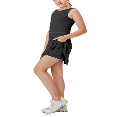 Aurgelmir Girls Crewneck Sleeveless Tennis Dresses Kids Workout Cute Outfits Tank Golf Dresses with Shorts Pocket Black