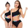AWIBMK Mommy and Me Swimsuit Family Matching Swimwear One Shoulder Padded Bra One-Piece Monokini Bikini Bathing Suit Black Rainbow 2-3 Years view 1