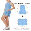 Aurgelmir Girls Crewneck Sleeveless Tennis Dresses Kids Workout Cute Outfits Tank Golf Dresses with Shorts Pocket Blue view 4