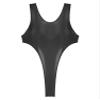 Manyakai Women Glossy One Piece High Cut Swimwear Sexy Round Neck Bathing Suit Beach Party Bodysuit Black Medium view 4