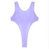 Manyakai Women Glossy One Piece High Cut Swimwear Sexy Round Neck Bathing Suit Beach Party Bodysuit Purple Medium view 4