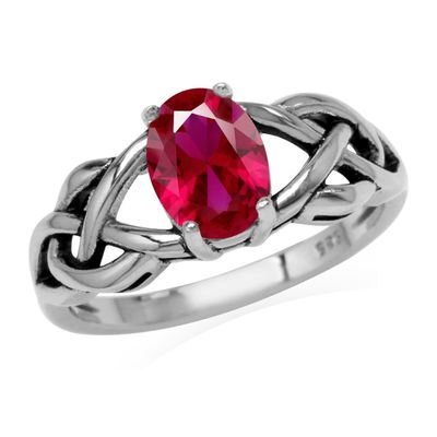 Silvershake Simulated Red Ruby Gemstone 925 Sterling Silver Celtic Knot Weave Solitaire Ring Jewelry July Birthstone Size 9