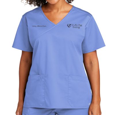 Custom Emroidered Scrub Top Add Your Embroidery Text Name Women's Workflex Mock Wrap Top Ceil Blue