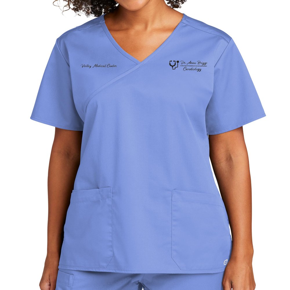 Custom Emroidered Scrub Top Add Your Embroidery Text Name Women's Workflex Mock Wrap Top Ceil Blue