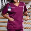 Custom Emroidered Scrub Top Add Your Embroidery Text Name Women's Workflex Mock Wrap Top Ceil Blue view 4