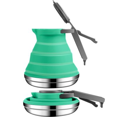 Geiserailie 1.5l Portable Collapsible Kettle Camping Pot Collapsible Tea Kettle for Hiking Travel and Outdoors(Green)