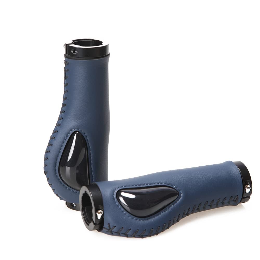 Bike Handle Grips 22x130mm Dead Fly Bike Grips Non-Slip PVC Microfiber Silicone Leather Ergonomic Hand-Sewn Double Lock-on Handlebar Lever for MTB,Road Bike (Blue)