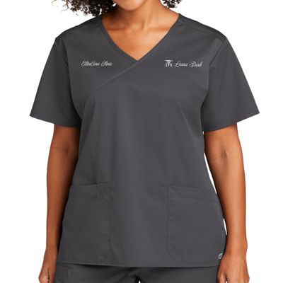 Custom Emroidered Scrub Top Add Your Embroidery Text Name Women's Workflex Mock Wrap Top Pewter