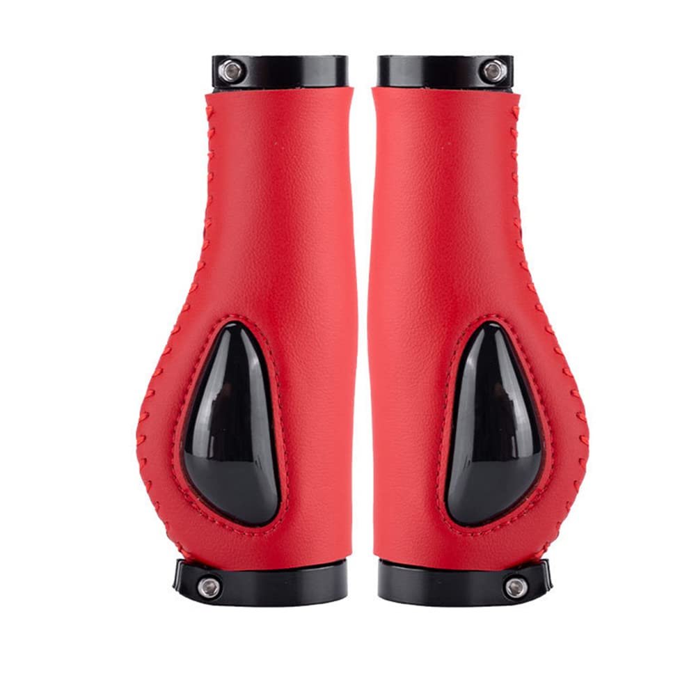Bike Handle Grips 22x130mm Dead Fly Bike Grips Non-Slip PVC Microfiber Silicone Leather Ergonomic Hand-Sewn Double Lock-on Handlebar Lever for MTB,Road Bike (Red)