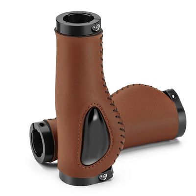 Bike Handle Grips 22x130mm Dead Fly Bike Grips Non-Slip PVC Microfiber Silicone Leather Ergonomic Hand-Sewn Double Lock-on Handlebar Lever for MTB,Road Bike (Brown)