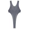 Linjinx Womens Oil Glossy See Through Shaping Leotard One Piece Swimsuit High Cut Bodysuit Thong Grey Large view 4