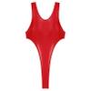 Linjinx Womens Oil Glossy See Through Shaping Leotard One Piece Swimsuit High Cut Bodysuit Thong Red Large view 4