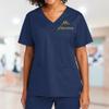 TEEAMORE Custom Emroidered Scrub Top Add Your Embroidery Name Text Women's Workflex Medical Mock Wrap Top Navy view 2