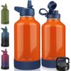 CIVAGO 64 oz Insulated Water Bottle With Straw, Half Gallon Stainless Steel Sports Water Flask Jug with 3 Lids (Straw, Spout and Handle Lid), Large Metal Thermal Cup Mug, Deep Orange view 1