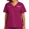 TEEAMORE Custom Emroidered Scrub Top Add Your Embroidery Name Text Women's Workflex Medical Mock Wrap Top Wine view 1