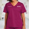 TEEAMORE Custom Emroidered Scrub Top Add Your Embroidery Name Text Women's Workflex Medical Mock Wrap Top Wine view 4