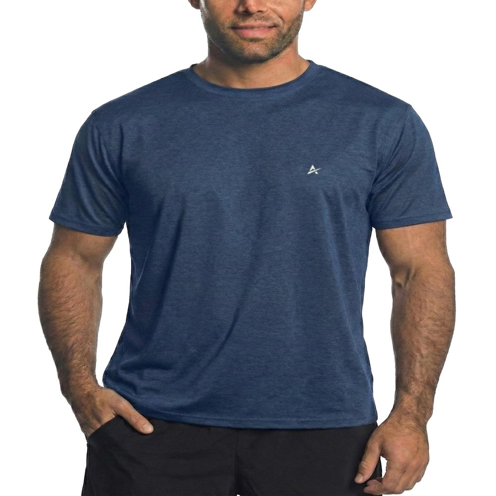 Arctic Cool Mens Crew Neck Instant Cooling Moisture Wicking Performance UPF 50+ Short Sleeve Shirt | Lightweight Breathable Tshirt for Running, Workout, Exercise, Fishing, Navy Fusion, XL