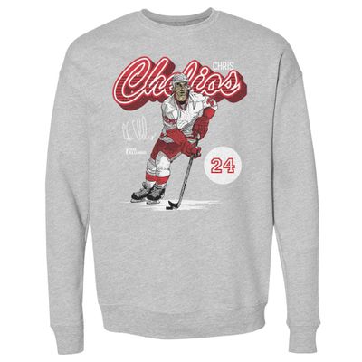 500 LEVEL Chris Chelios Sweatshirt (Crew Sweatshirt, XX-Large, Heather Gray) - Chris Chelios Detroit Retro Script WHT