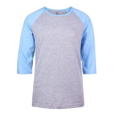 Women's Baseball Quarter Sleeve Tee Shirt (S, Light Heather/Light Blue)