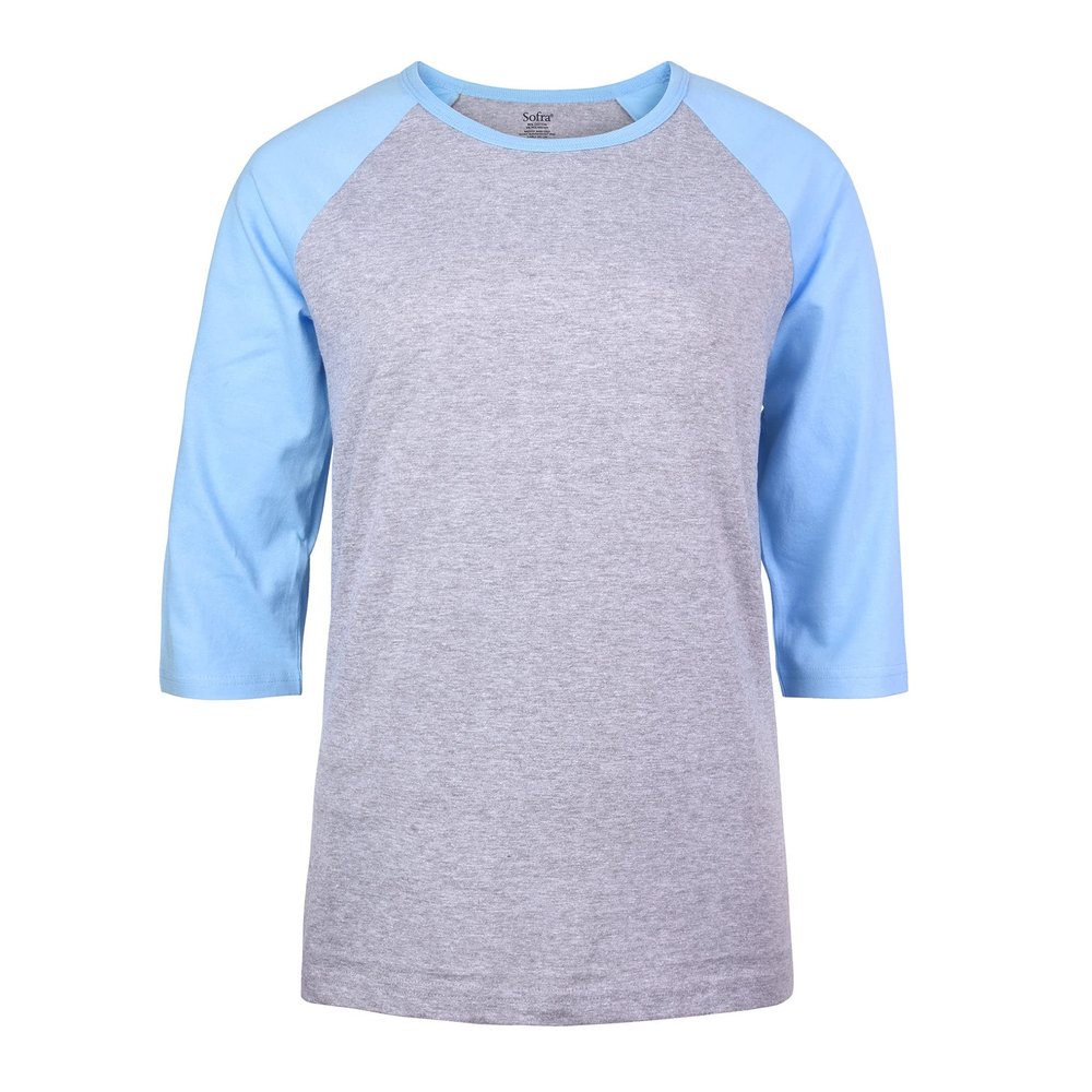 Women's Baseball Quarter Sleeve Tee Shirt (S, Light Heather/Light Blue)