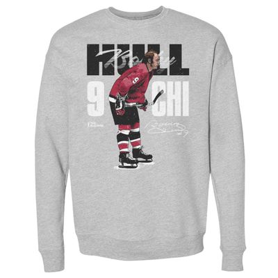 500 LEVEL Bobby Hull Sweatshirt (Crew Sweatshirt, XX-Large, Heather Gray) - Bobby Hull Chicago Bold WHT