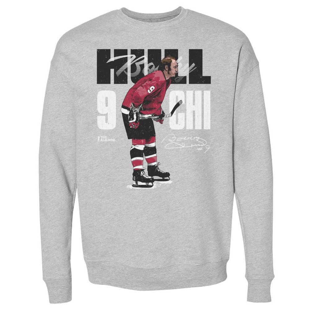 500 LEVEL Bobby Hull Sweatshirt (Crew Sweatshirt, XX-Large, Heather Gray) - Bobby Hull Chicago Bold WHT
