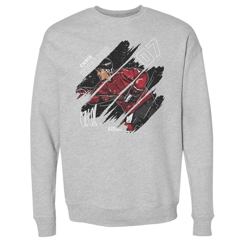 500 LEVEL Chris Chelios Sweatshirt (Crew Sweatshirt, XX-Large, Heather Gray) - Chris Chelios Stripes WHT