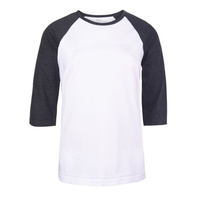 Women's Baseball Quarter Sleeve Tee Shirt (S, White/Charcoal)