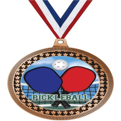 2.75" Pickleball Medal Awards, Bronze Vega Pickleball Team Trophy Awards Includes Free Neck Ribbon 100 Pack Prime