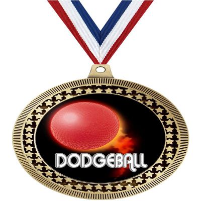 2.75" Dodgeball Medal Awards, Gold Vega Dodgeball Team Trophy Awards Includes Free Neck Ribbon 50 Pack Prime