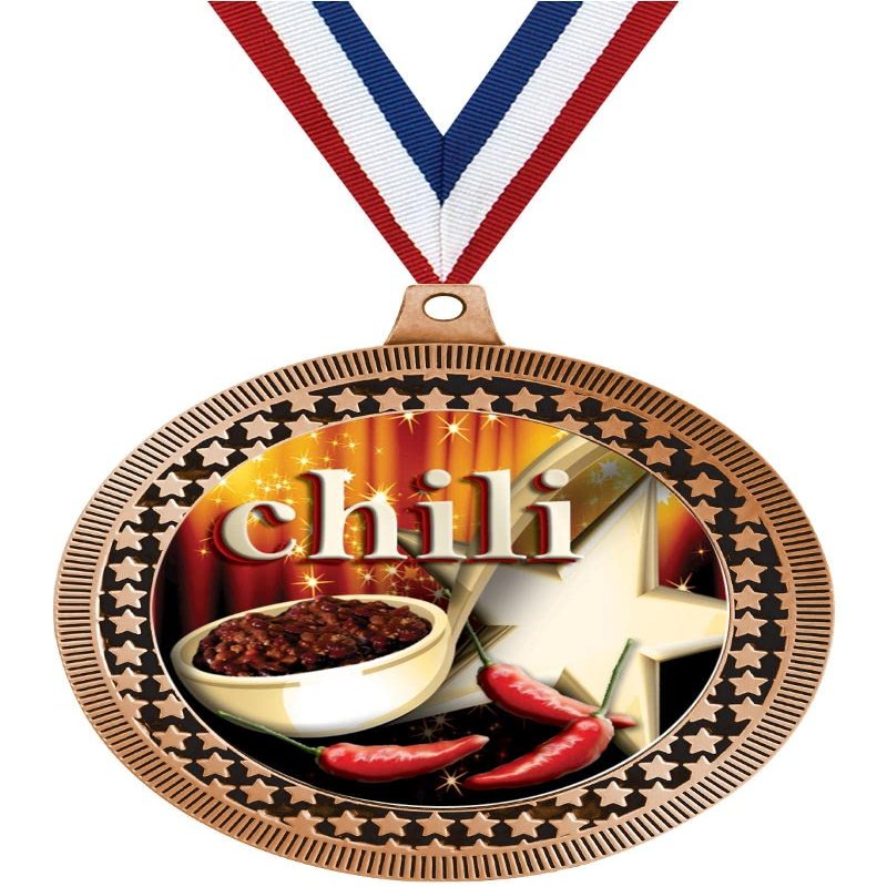 2.75" Chili Pot Medal Awards, Bronze Vega Chili Pot Team Trophy Awards Includes Free Neck Ribbon 100 Pack Prime