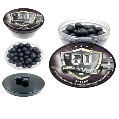 Rubber-Steel Balls 100 x Premium Quality Hard Mix Rubber Steel Balls 2.7 Grams Heavy Reusable Projectiles Paintballs Reballs Powerballs for Training Home Defense Pistols in 50 Caliber (S-Type)