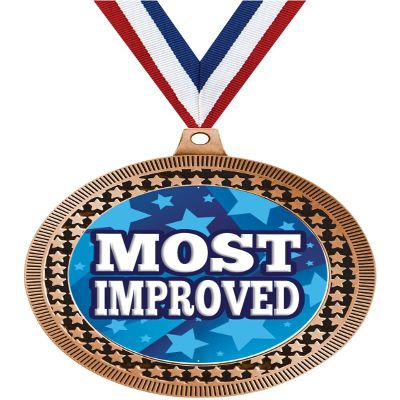 2.75" Most Improved Bronze Vega Medal Award, Team Trophy Award with Free Neck Ribbon 100 Pack Prime