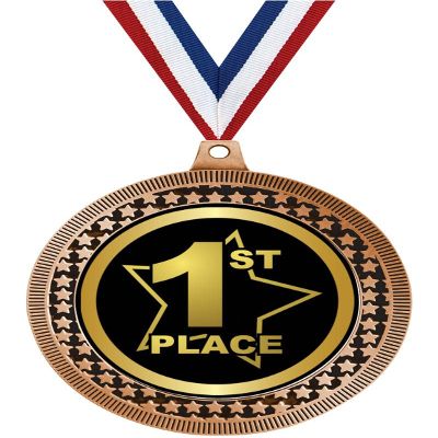 2.75" 1st Place with Star Medal Awards, Bronze Vega 1st Place with Star Team Trophy Awards Includes Free Neck Ribbon 100 Pack Prime