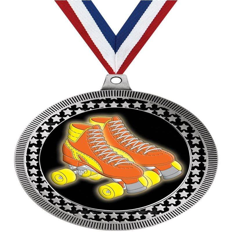 2.75" Roller Skate Medal Awards, Silver Vega Roller Skate Team Trophy Awards Includes Free Neck Ribbon 100 Pack Prime