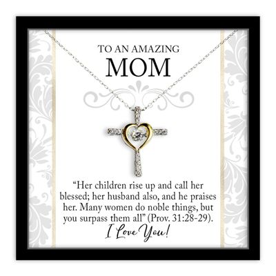 Cross Dancing Necklace Luxury Box Christian Mom Proverbs 31 Gift for Mothers Day Cubic Zirconia with 14K Gold plated Heart Jewelry with Meaningful Message