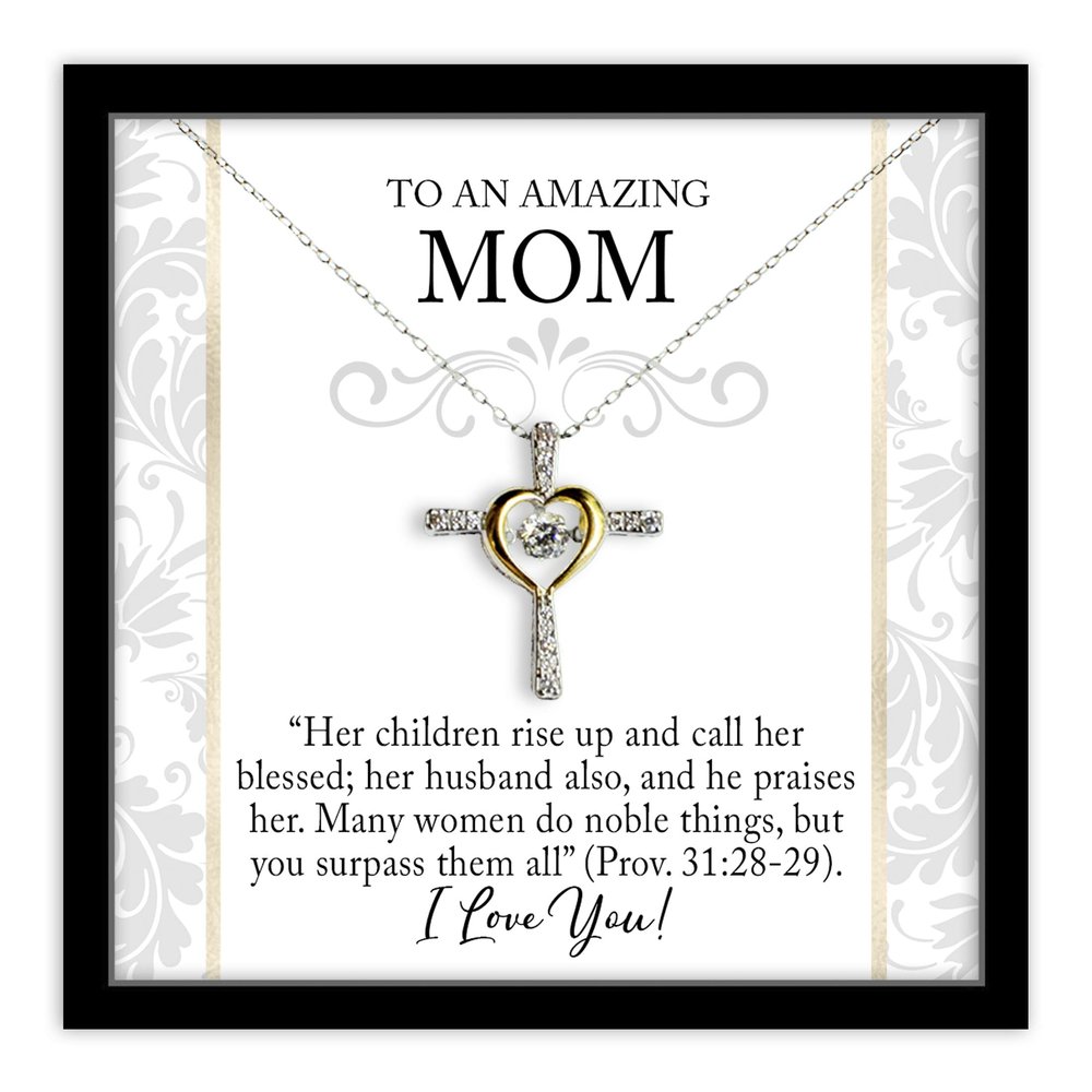 Cross Dancing Necklace Luxury Box Christian Mom Proverbs 31 Gift for Mothers Day Cubic Zirconia with 14K Gold plated Heart Jewelry with Meaningful Message