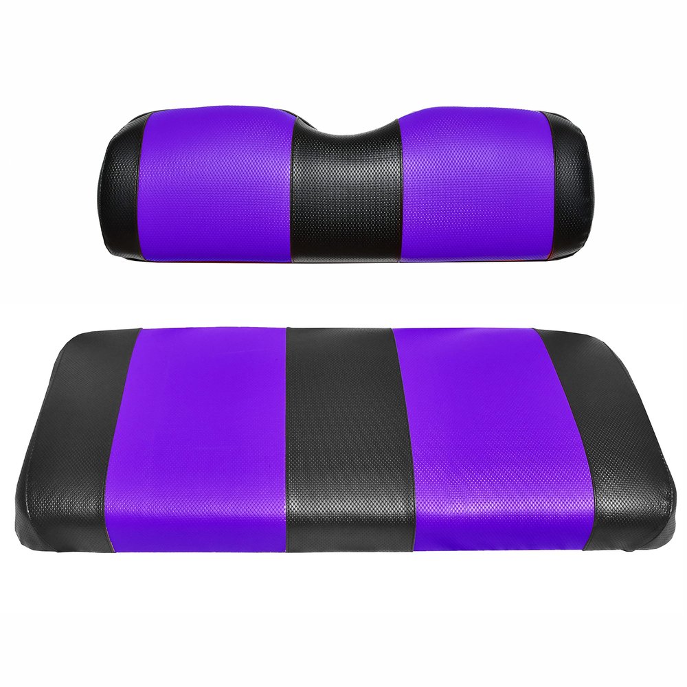 Seat Cover Replacement for Club Car Precedent Golf Cart - Front Bench Seat - Premium Marine Vinyl - 5 Panel Stitching - Staple On Installation - Two-Tone Golf Cart Seat Covers (Black & Purple)