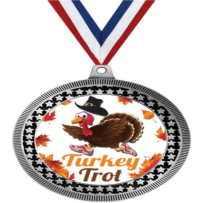 2.75" Turkey Trot Medal Awards, Silver Vega Turkey Trot Team Trophy Awards Includes Free Neck Ribbon 20 Pack Prime