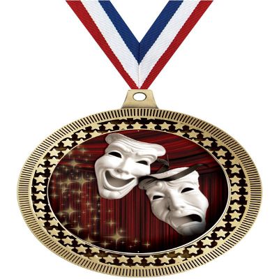 2.75" Drama Medal Awards, Gold Vega Drama Team Trophy Awards Includes Free Neck Ribbon 100 Pack Prime