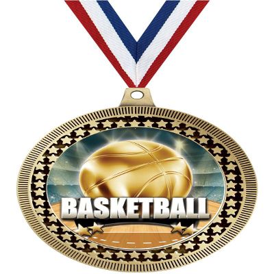 2.75" Basketball Titan Series Medal Awards, Gold Vega Basketball Titan Series Team Trophy Awards Includes Free Neck Ribbon 100 Pack Prime