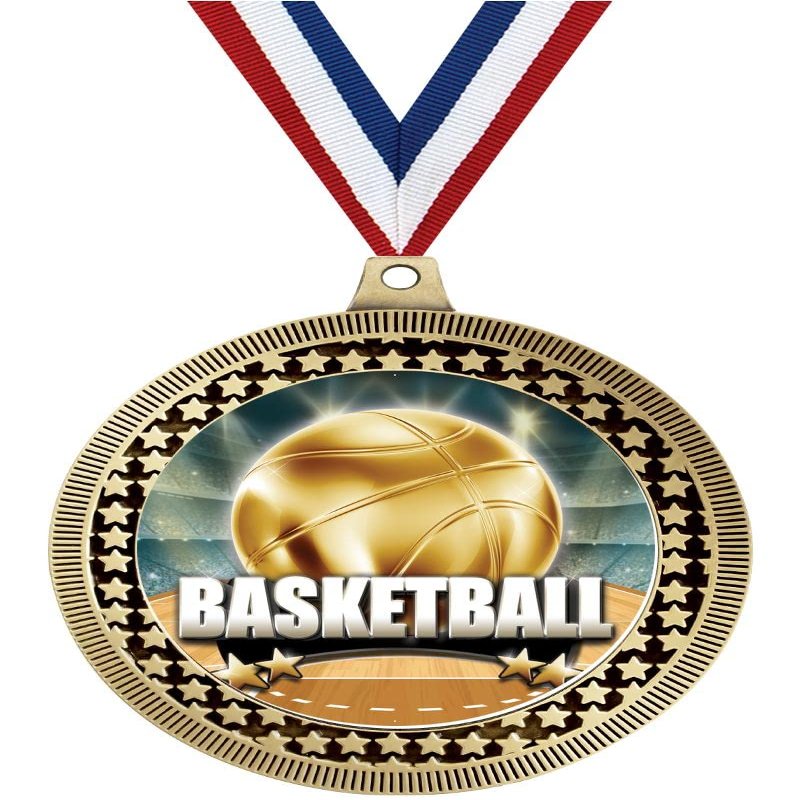 2.75" Basketball Titan Series Medal Awards, Gold Vega Basketball Titan Series Team Trophy Awards Includes Free Neck Ribbon 100 Pack Prime