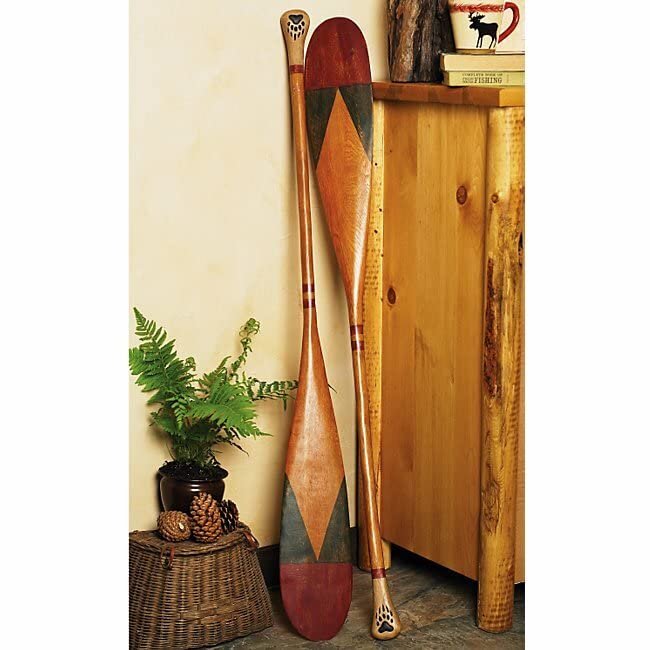 BLACK FOREST DECOR Antique Style Canoe Paddle with Bear Claw Detail  Rustic Cabin Decor  52" H